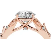 Round Leaf Motif Solitaire Engagement Ring Setting | Accented Leaves | Rose Gold