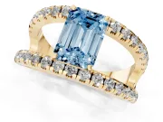 Emerald Cut Split Shank Pavé Engagement Ring Setting for a Fancy Blue Lab-Grown Diamond | Yellow Gold