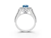 Fancy Blue Radiant Cut Diamond Halo Engagement Ring Set in Platinum with Split Shank and Prong Setting