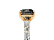 Cushion Cut Baguette Side Stone Engagement Ring Setting for a Black Center | Yellow Gold