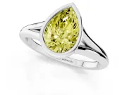 Fancy Yellow Bezel Set Pear Cut Diamond Solitaire Ring Set in Silver with Tapered Band