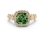 Cushion Cut Leaf Halo Engagement Ring Setting for a Fancy Green Lab-Grown Diamond | Bezel Accents | Yellow Gold