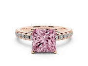 Princess Cut Pavé Solitaire Engagement Ring Setting for a Fancy Pink Lab-Grown Diamond | Rose Gold
