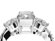 Radiant Cut Three Stone Engagement Ring Setting | Tapered Pave Band | White Gold