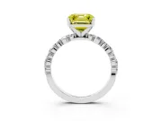 Fancy Yellow Asscher Cut Diamond Prong Set Engagement Ring Set in Platinum with Round Accent Pavé Band