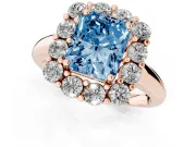 Radiant Cut Cluster Halo Engagement Ring Setting for a Fancy Blue Lab-Grown Diamond | Large Round Accents | Rose Gold