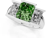 Radiant Cut Channel-Set Three Stone Engagement Ring Setting for a Fancy Green Lab-Grown Diamond | Platinum