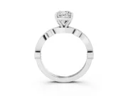 Cushion Cut Diamond Solitaire Engagement Ring Set in Platinum with Milgrain Bezel Accent Band