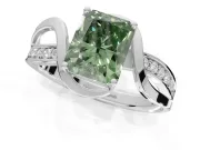 Radiant Cut Bypass Solitaire Engagement Ring Setting for a Fancy Green Lab-Grown Diamond | Pavé Strands | White Gold