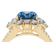 Asscher Cut Scalloped Halo Engagement Ring Setting for a Fancy Blue Lab-Grown Diamond | Pear Side Stones | Yellow Gold