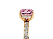 Fancy Pink Cushion Cut Diamond Pavé Band Ring Set in Yellow gold with Prong-Set Center Stone