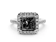 Princess Cut Halo Engagement Ring Setting for a Black Center | Pavé Shoulders | Sterling Silver