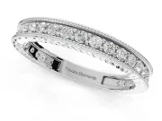 Round Lab-Grown Diamond Milgrain Pavé Eternity Band | Carved Side Walls | Platinum
