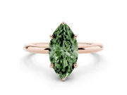 Fancy Green Marquise Cut Diamond Solitaire Ring Set in Rose gold with Thin Band and Prong Setting