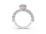 Princess Cut Side Stone Engagement Ring Setting for a Fancy Pink Lab-Grown Diamond | Scalloped Prong Accents | Platinum