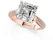 Asscher Cut Pavé Solitaire Engagement Ring Setting | Multi-Row Shoulders | Rose Gold