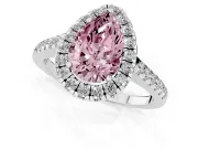 Pear-Shaped Halo Engagement Ring Setting for a Fancy Pink Lab-Grown Diamond | Pave Shoulders | White Gold