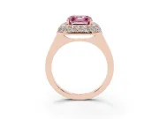 Fancy Pink Asscher Cut Diamond Halo Engagement Ring Set in Rose gold with Solitaire Band and Prong Setting