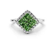 Princess Cut Halo Engagement Ring Setting for a Fancy Green Lab-Grown Diamond | Plain Polished Band | Sterling Silver