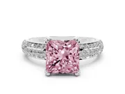 Princess Cut Three Row Pave Engagement Ring Setting for a Fancy Pink Lab-Grown Diamond | Double Claws | Sterling Silver