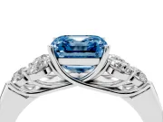 Fancy Blue Asscher Cut Diamond Cluster Ring Set in Silver with Round Accent Stones and Prong Setting on a Plain Band