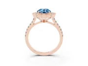 Fancy Blue Round Cut Diamond Milgrain Floral Halo Engagement Ring Set in Rose gold with Pavé Band