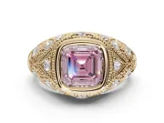 Asscher Cut Vintage Bezel Engagement Ring Setting for a Fancy Pink Lab-Grown Diamond | Yellow Gold