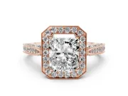Radiant Cut Vintage Milgrain Halo Engagement Ring Setting | Side Stones and Pave | Rose Gold