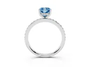 Fancy Blue Cushion Cut Diamond Pavé Band Ring Set in White gold with Prong-Set Center Stone