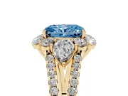 Radiant Cut Scalloped Halo Engagement Ring Setting for a Fancy Blue Lab-Grown Diamond | Pear Side Stones | Yellow Gold