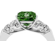 Fancy Green Princess Cut Diamond Cluster Ring Set in Silver with Round Accent Stones and Prong Setting on a Plain Band