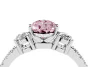 Fancy Pink Three-Stone Pear Cut Diamond Pavé Band Ring Set in Silver with Prong Setting