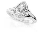 Bezel Set Pear Cut Diamond Solitaire Ring Set in Silver with Tapered Band
