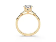 Round Baguette Side Stone Engagement Ring Setting | Alternating Accents | Yellow Gold