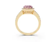 Fancy Pink Heart Cut Diamond Halo Ring Set in Yellow gold with Pavé-Setting Band and Open Prong Center