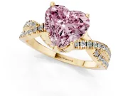Heart-Shaped Twisted Pave Engagement Ring Setting for a Fancy Pink Lab-Grown Diamond | Split Shank | Yellow Gold