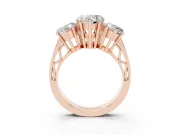 Heart-Shaped Three Stone Engagement Ring Setting | Beaded Shoulders | Rose Gold