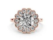 Round Scalloped Cluster Halo Engagement Ring Setting | Plain Band | Rose Gold