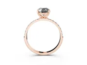 Fancy Black Oval Cut Diamond Solitaire Ring Set in Rose gold with Round Pavé Band and Prong Setting