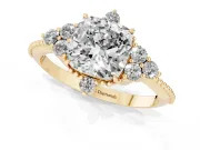 Cushion Cut Vintage Cluster Engagement Ring Setting | Beaded Edges | Yellow Gold