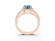 Round Halo Engagement Ring Setting for a Fancy Blue Lab-Grown Diamond | Split Shank | Rose Gold