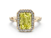 Emerald Cut Twist Halo Engagement Ring Setting for a Fancy Yellow Lab-Grown Diamond | Yellow Gold