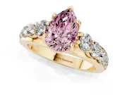 Fancy Pink Pear Cut Diamond Pavé Engagement Ring Set in Yellow gold with Prong Setting