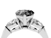 Fancy Black Three-Stone Heart Cut Diamond Ring Set in Platinum with Pear Side Stones and Prong Setting