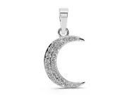 Round Lab-Grown Diamond Pavé Crescent Moon Pendant Necklace | Polished Rim | Sterling Silver