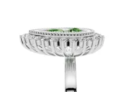 Fancy Green Pear Cut Diamond Halo Ring Set in White gold with Milgrain Edge and Round Prong Setting