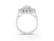Princess Cut Floral Double Halo Engagement Ring Setting | Plain Band | White Gold