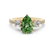 Fancy Green Three-Stone Pear Cut Diamond Pavé Band Ring Set in Yellow gold with Prong Setting