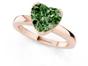Fancy Green Heart Cut Diamond Solitaire Ring Set in Rose gold with Prong Head and Smooth Polished Band