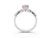 Fancy Pink Pear Cut Diamond Solitaire Vine Band Ring Set in Platinum with Round Accents and Prong Setting